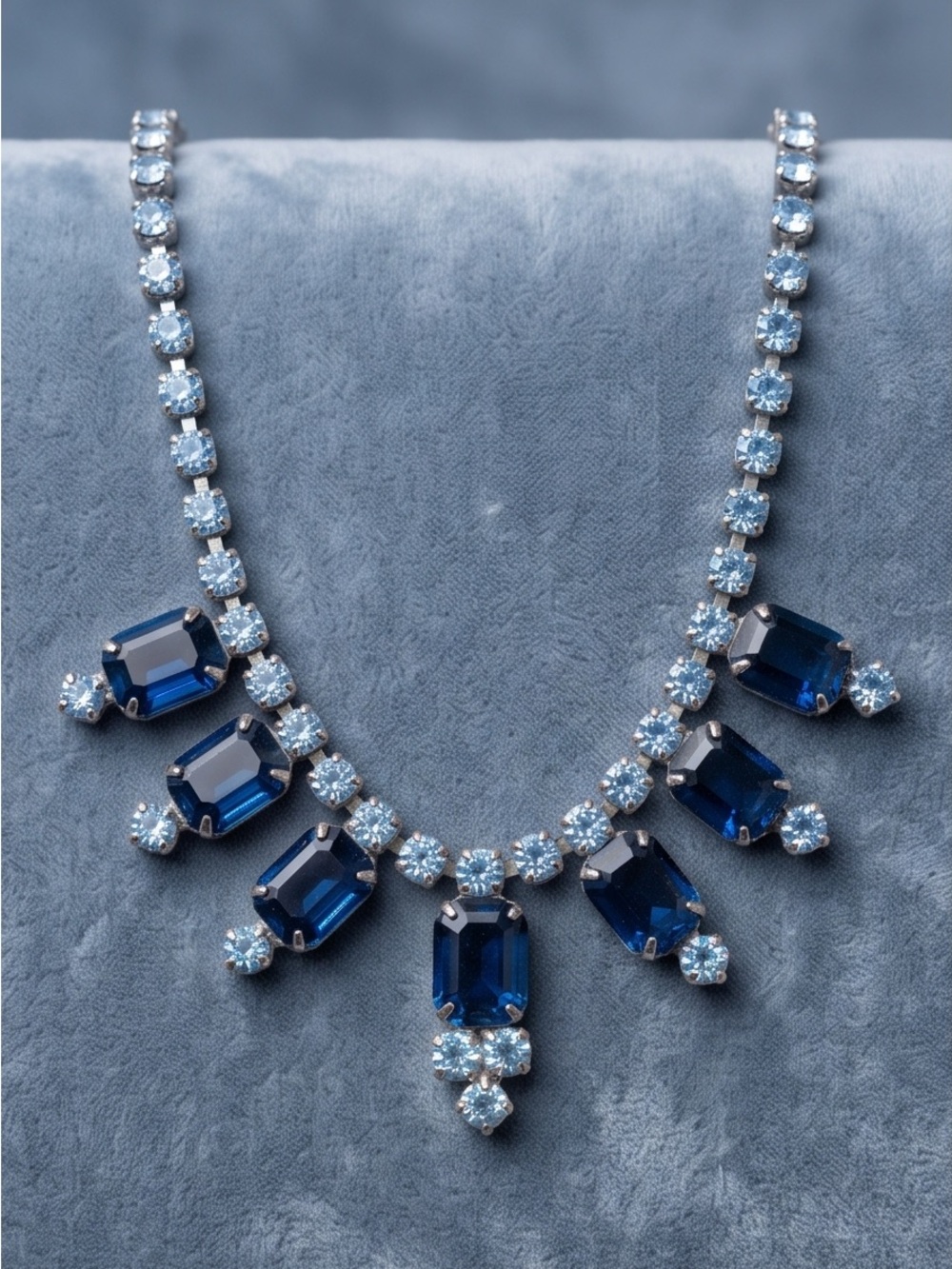 Vintage Blue Crystal Statement Necklace
